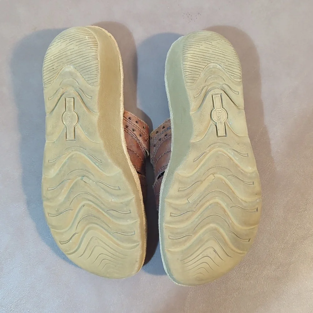 Bass Goldie Leather Wedge Sandal Womens 6M Brown Open Toe Slip on